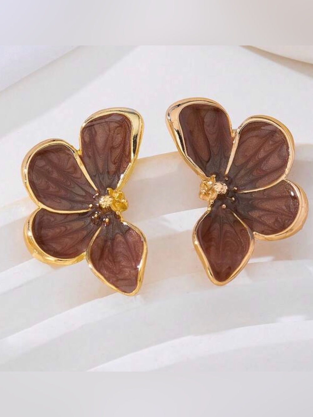 Gold-Tone Brown Floral Stud Earrings - Women Jewelry